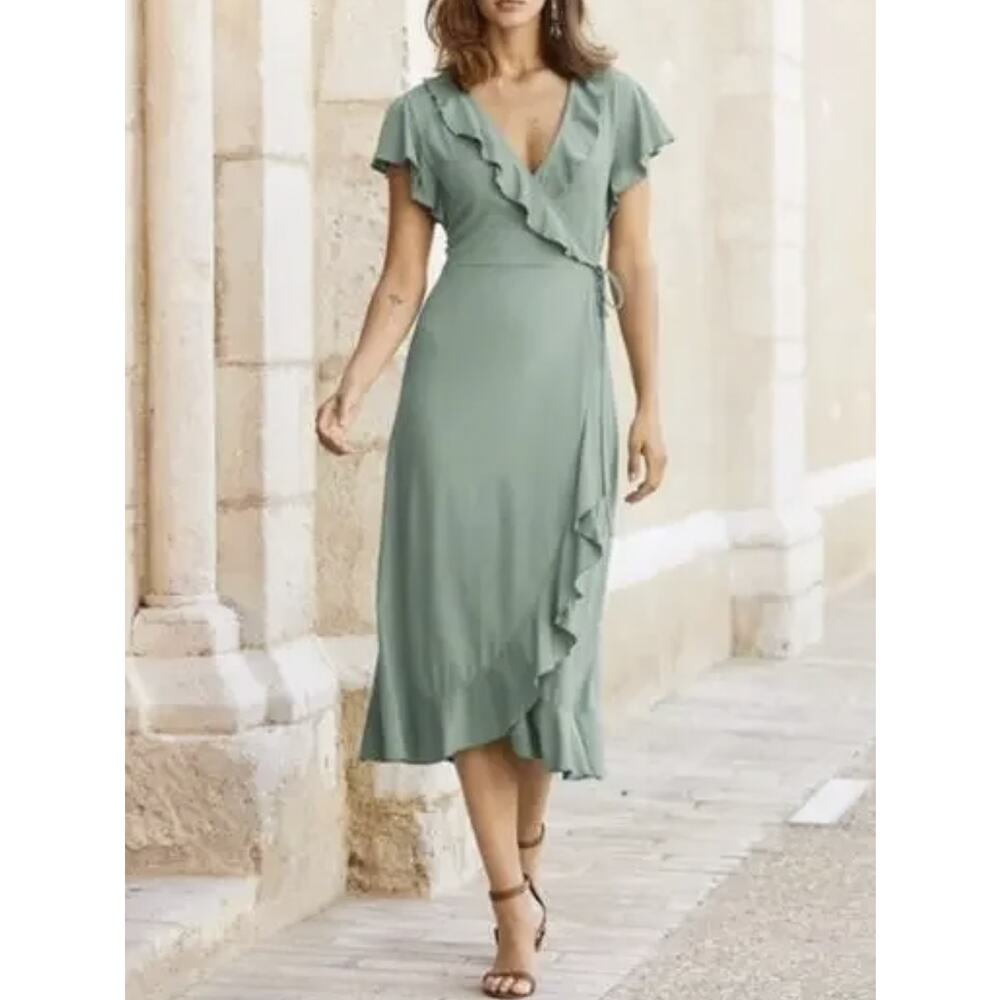 Peruvian Connection Julep Conservatory Dress Size XL Green Ruffle Soft Knit NWT